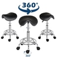 thumbnail image 3 of Hassch Swivel Saddle Stool w/ Wheels, Height-Adjustable Rolling Stool 20"-25.6", PU Leather Upholstered Rolling Seat for Salon, Massage, Home Office (Black), 3 of 10