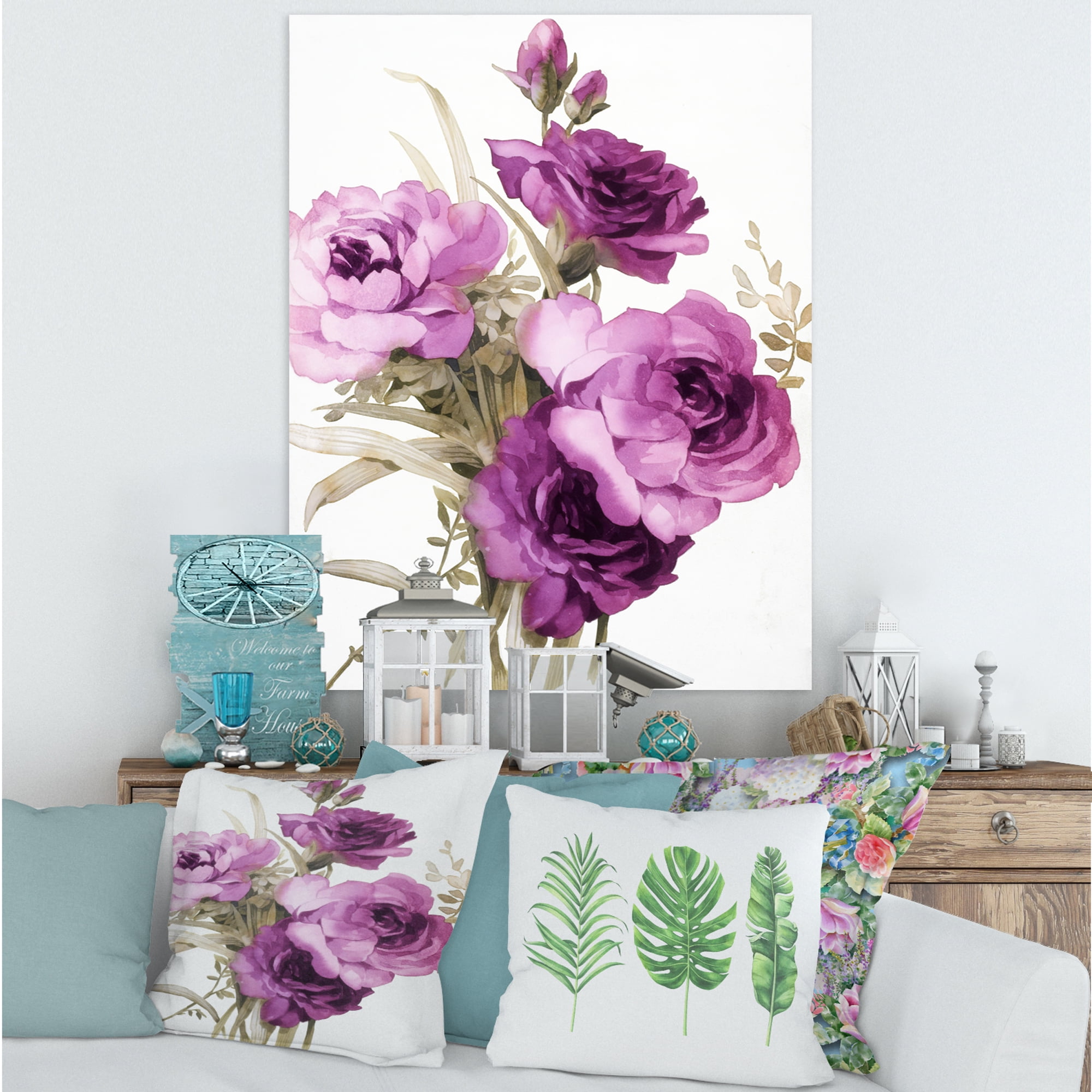 Designart ' Bouquet of Dark Pink Roses ' Traditional Canvas Wall Art Print