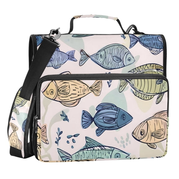ALAZA Zipper Binder Hand Draw Fishes 3 Ring Trapper Keeper File Folder Organizer Bag