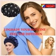 thumbnail image 3 of Microfiber Hair Towel Wrap & Satin Bonnet Set for Women - 3-in-1 Hair Drying Towel,  Shower Cap & Silk Sleep Bonnet for Curly, Long & Thick Hair - Anti-Frizz Heatless Hair Care (Blue), 3 of 6