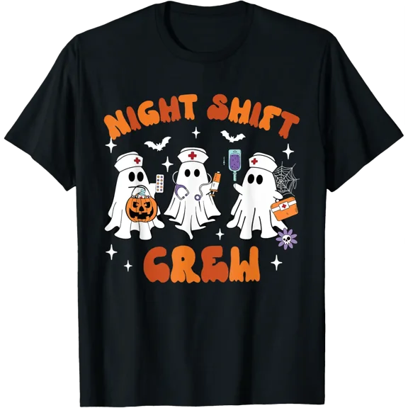 Night Shift Boo Crew Registered Nurse T Shirt Size S-5XL