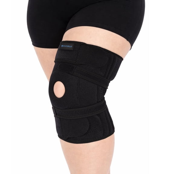 Nvorliy Plus Size Knee Brace for Large Legs, Adjustable Knee Support with Side Stabilizers for Arthritis, Meniscus Tear & Knee Pain Relief, Fits 16"-21"