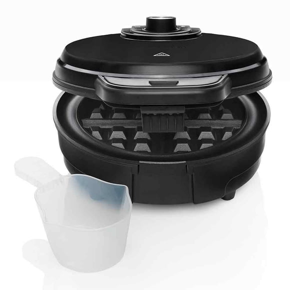 Waflera Belga Circular Chefman Eléctrica  Antiadherente y Anti-Derrames Negra