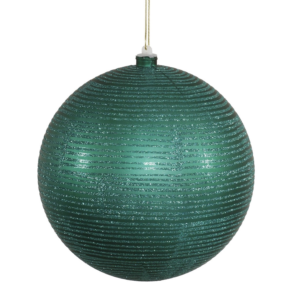 Matte Emerald Green Glitter Striped Christmas Ball