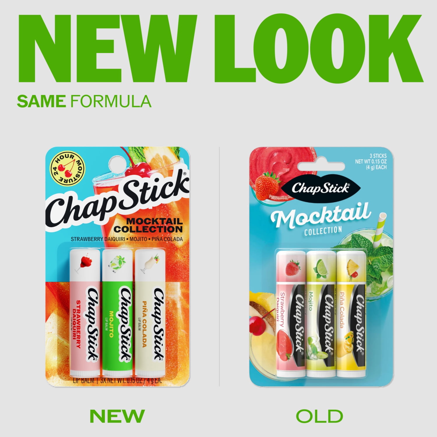 ChapStick Mocktail Lip Balm Tubes, Strawberry Daiquiri, Mojito, Pina Colada Flavors, 0.15 oz, 3 Pack