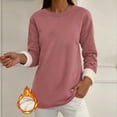thumbnail image 2 of Fleece Lined Sweatshirt Women Thick Warm Crew Neck Solid Print Long Sleeve Pullover Tops, 2 of 7