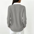 thumbnail image 4 of Vxararl Polo Shirts for Women Golf Trendy Waffle Top Long Sleeve Collared Work Golf Polo Shirt Business Casual, Loose Fit Tunic Tops Color Block Lightweight Waffle Knit Fabric Gray 2xL, 4 of 5
