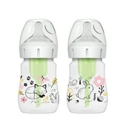 Dr. Brown's Natural Flow Anti-Colic Options+ Wide-Neck Baby Bottle Bottle, Woodland Decos, 5oz/150ml, Level 1 Slow Flow, 0m+, 2 Pack