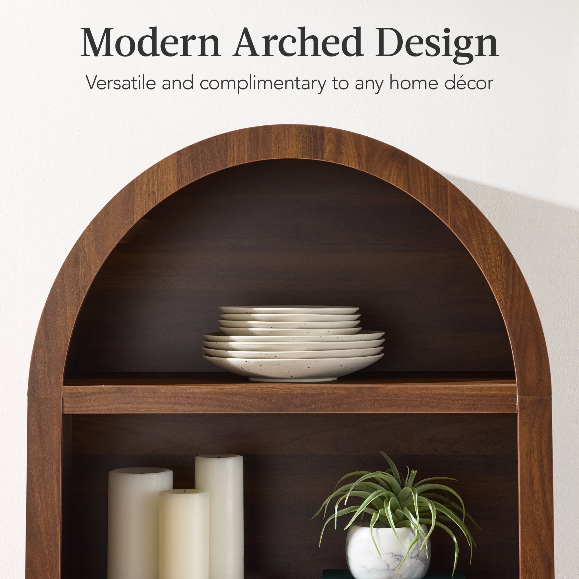 Best Choice Products 72" Tall Arched Pantry Cabinet w/ Doors, 5-Tier Storage Cabinet w/Adjustable Shelves - Walnut