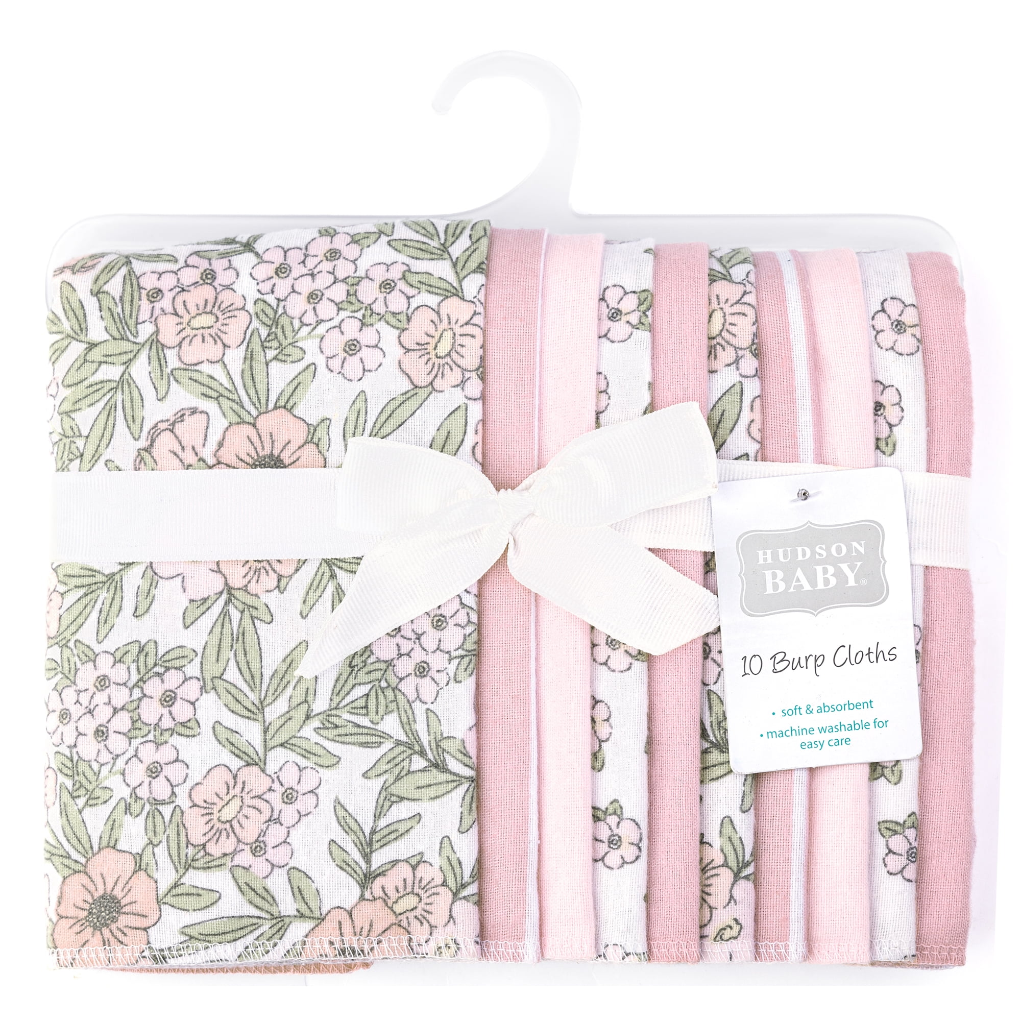 Hudson Baby Girl Cotton Polyester Flannel Burp Cloths 10-Pack, Soft Pink Floral, One Size