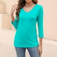 thumbnail image 7 of Green Women's Long Sleeve T-shirt, Women'S V Neck 3/4 Sleeve Tops Color Block/Solid Shirts Basic Summer Tees,Women's Long sleeve T-shirt M, 7 of 7