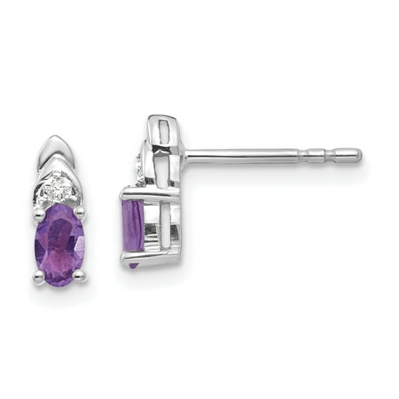 Gold Genuine Amethyst Earring - 14k White Gold Genuine Amethyst Diamond Earring