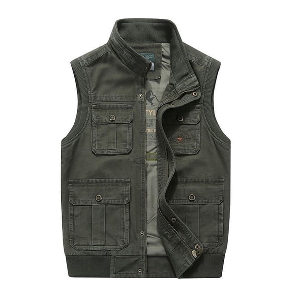 Chaleco informal de primavera y otoño para hombre, 95 % algodón, talla grande, multibolsillos, con clip para caballos, para cámaras
