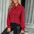 thumbnail image 2 of Top De Manga Larga Abullonada, Blusa Informal Cómoda Para Mujer Color Puro De Un Solo Pecho A La Moda Para Dama Para La Oficina Para La Escuela ANGGREK  Otros, 2 of 5