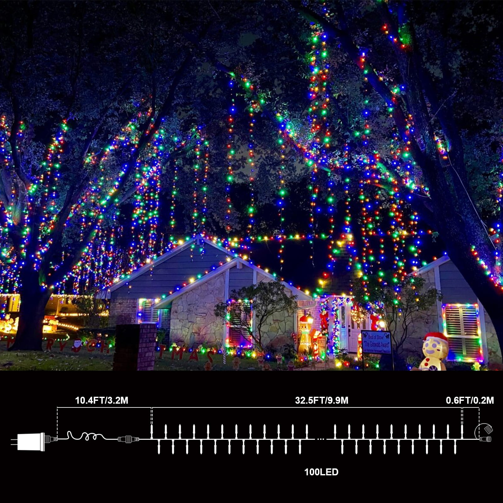 2 Pack Multicolor Christmas Mini Lights, 32.5FT 100 LED Clear Bulbs String Lights with 16 Light Modes, Fairy Lights Plug in for Outdoor Xmas Trees Garland Wreath Holiday Decorations