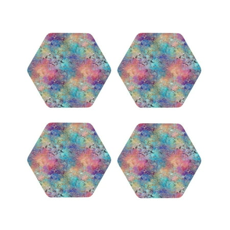 

Lukts blue pink colorful cracked texture Print Leather Drinks Coasters Set of 4 Suitable or Drinks Furniture Protection and Easy Clean up-Hexagon