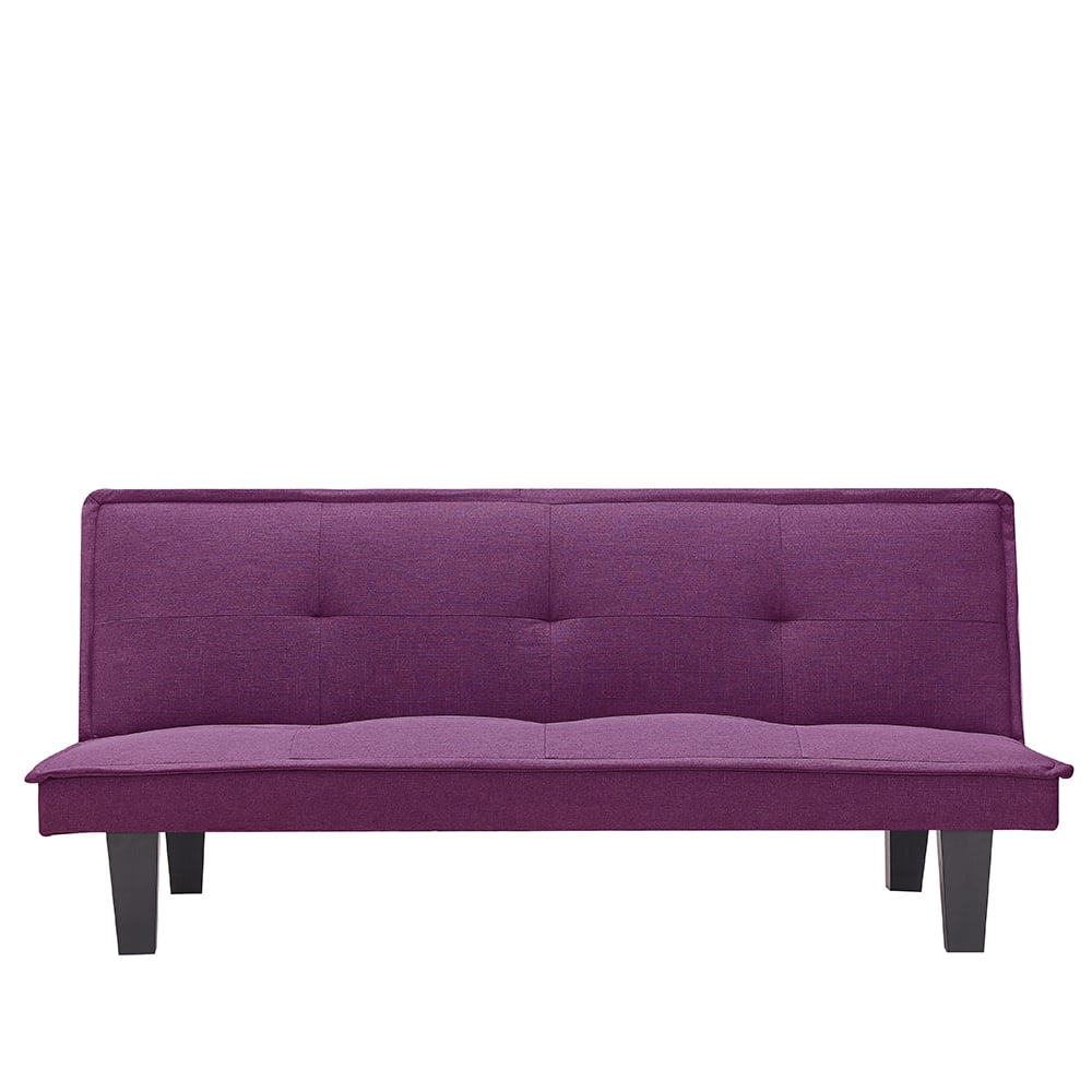 Purple Futon Sofa Couch with Midbackrest Armless Sofa Bed, Convertible Folding Futon Sofa Bed