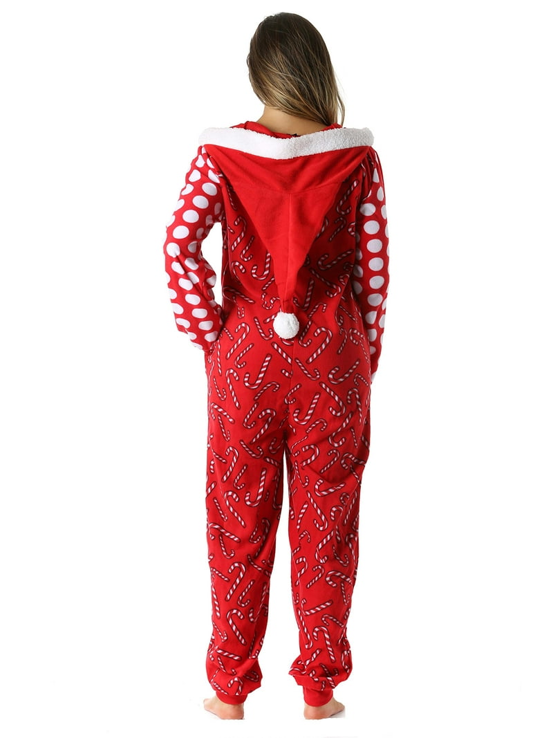 Followme Adult Christmas Onesie for Women, Candy Cane Santa Design