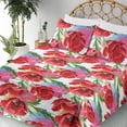 thumbnail image 3 of Ambesonne Floral Fitted & Flat Sheet with Shams 4 Pcs Set, Colorful Flower Garden Poppy, Full, Vermilion Green Pink, 3 of 5
