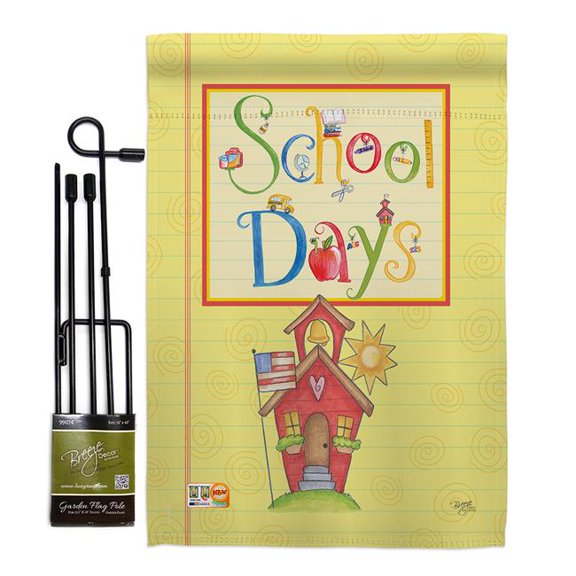 Breeze Decor BD-SE-GS-115105-IP-BO-D-US16-AM 13 x 18.5 in. School Days Special Occasion & Education Impressions Decorative Vertical Double Sided Garden Flag Set with Banner Pole