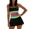 thumbnail image 2 of Guluxicc 2 Piece Women's Swimsuit Sets Rainbow Striped Skirted Patchwork with Built-in Shorts Summer Beach Swimwear Bathing Suit, 2 of 7