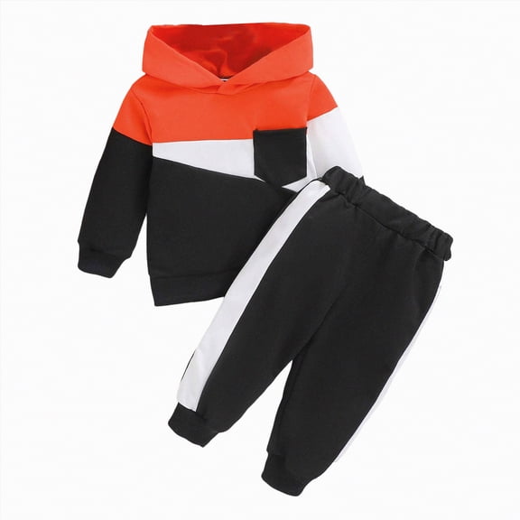 GXWEA Toddler Winter Clothes Toddler Boy Sweatsuit Toddler Boy Clothes Color Blocking Hoodies   Pants Fall Winter Outfits 6-9 Months