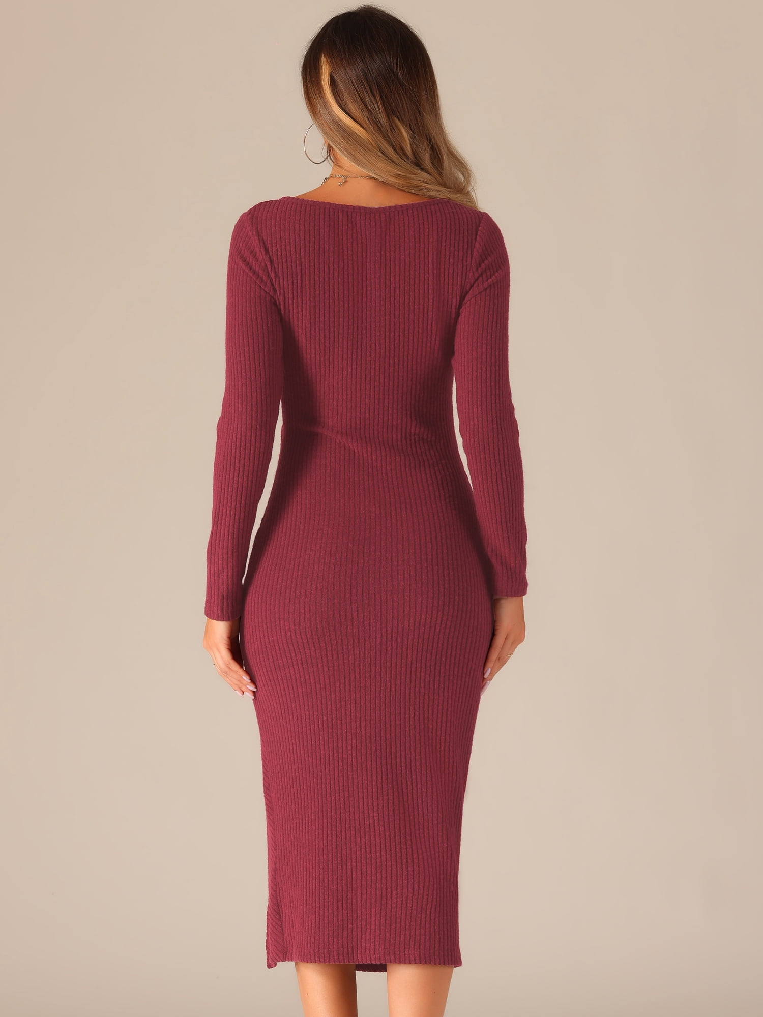 DARING DIVA Casual Bodycon Long Sleeve Midi Dress S Dark Red