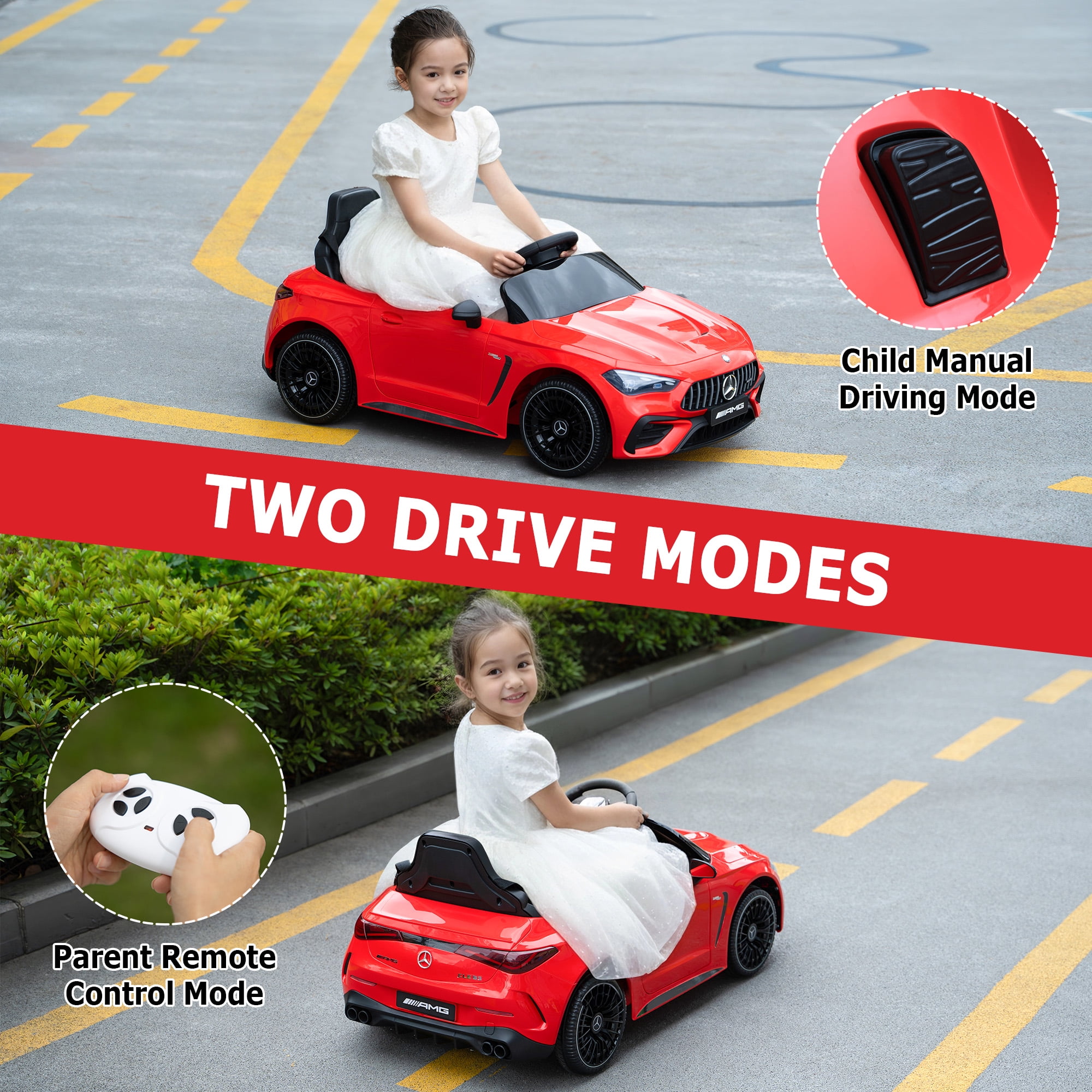 Jaxpety Licensed Mercedes-Benz AMG CLE53 Electric Ride on Toys with Parent Remote Control,Music and Lights,Electric Car for Kids,Red