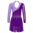 thumbnail image 4 of Alvivi Kids Girls Rhinestone Mesh Splice Figure Ice Skating Dress Ballet Leotard Tutu Dress Purple 6, 4 of 7