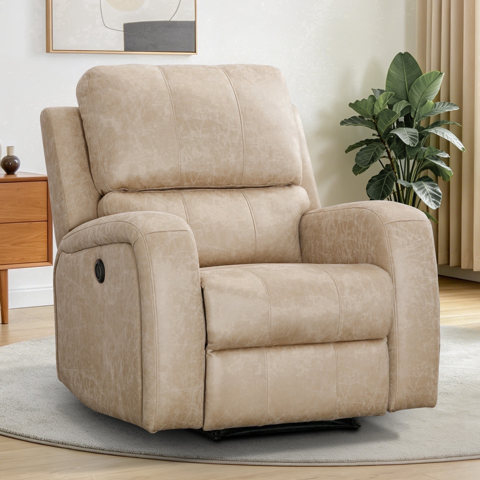 Ebello Power Recliner Chair, Soft PU Leather Power Recliners with Padded Backrest, Overstuffed Heavy Duty Reclining Sofa for Living Room Bedroom, Beige