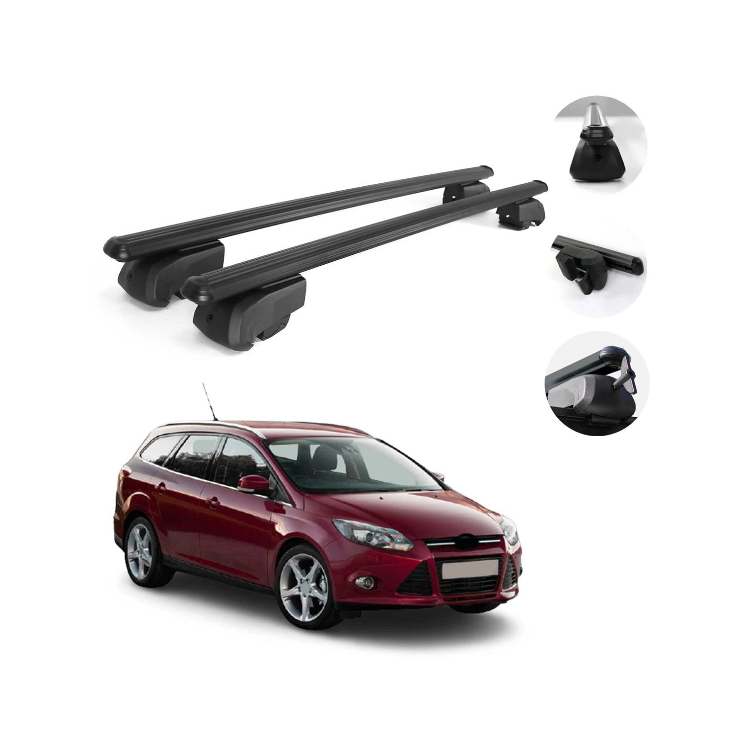 Black Roof Rail Rack Cross Bars Luggage Carrier For Ford Focus Mk3 2011