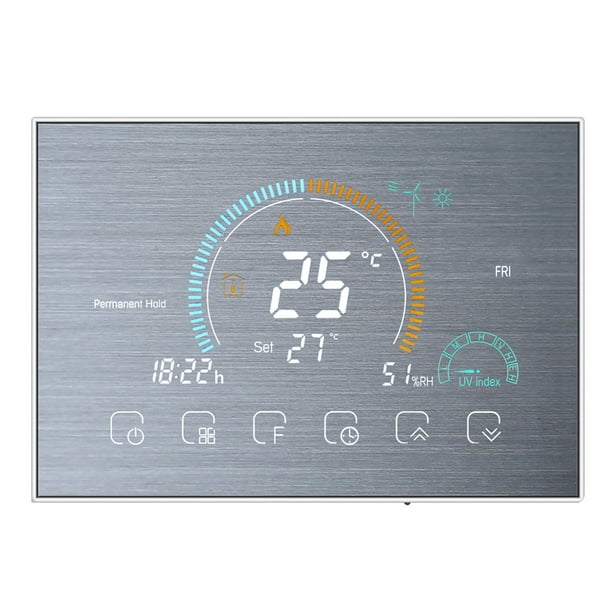 Thermostat d'Ambiance Programmable Intelligent WiFi Thermostat d'Ambiance Programmable Électrique Rétro-Éclairé LCD; Contrôleur de Chauffage BHT-8000-GALW, Argent