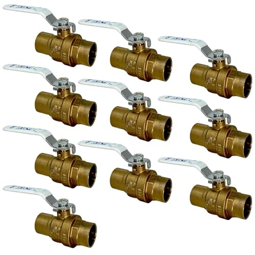 PROCURU Lot de 10 Valve à Bille en Laiton Robuste 3/4 Pouce (CxC), Port Total, 600 WOG, Certifié Sûr (3BC075-10P)