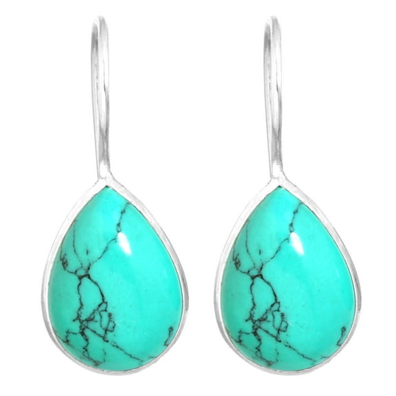 925 Sterling Silver Women Jewelry Turquoise Fixed Wire Bazel Earring