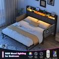 thumbnail image 3 of ANPOO Twin Daybed with Trundle, Upholstered Sofa Bed Frame with Charging Station & LED Lights, Heavy Duty Metal Day Bed with Storage Pockets, No Box Spring Needed, for Living Room Bedroom, 3 of 10
