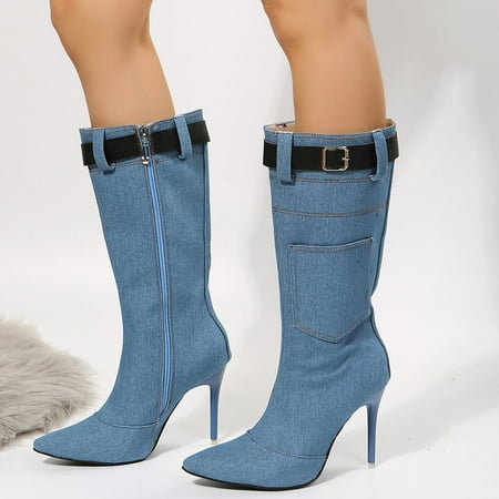 

Boots Wide Calf Boots For Women Ladies Western Pointed Toe Cowboy Boots For Women Mid Calf Shoes Retro Stiletto Boots Shoes