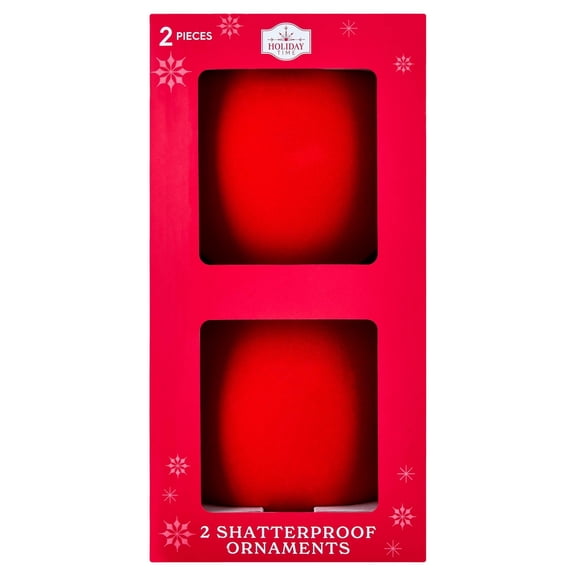2-Count Red Jumbo Velvet-Feel Shatterproof Christmas Ornaments, 6.5", by Holiday Time