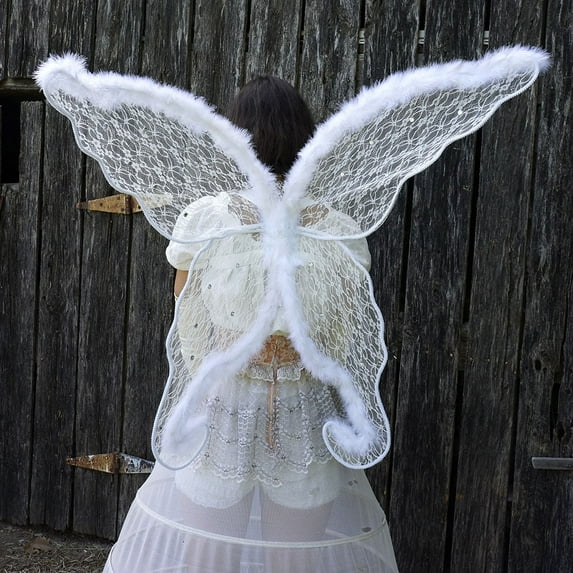 Zucker Feather Products Lace Fantasy Angel Wings w/Marabou Feather Trim - 40" x 30" - White