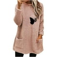 thumbnail image 2 of Hauts d'Automne pour Femmes Col Rond et Blouse d'Hiver Ample avec Poche Imprimée Manches Longues Chandails en Molleton Col Rond en Liquidation, 2 of 4