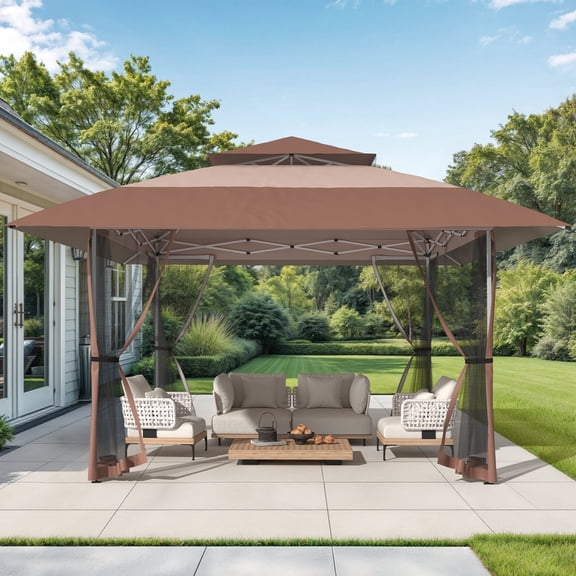 Vitarpatio 13 x 13 ft Pop Up Gazebo, Height Adjustable Outdoor Gazebo Instant Patio Canopy Tent Shelter with 2 Tiered Vented Top, Mosquito Netting and 4 Sandbags