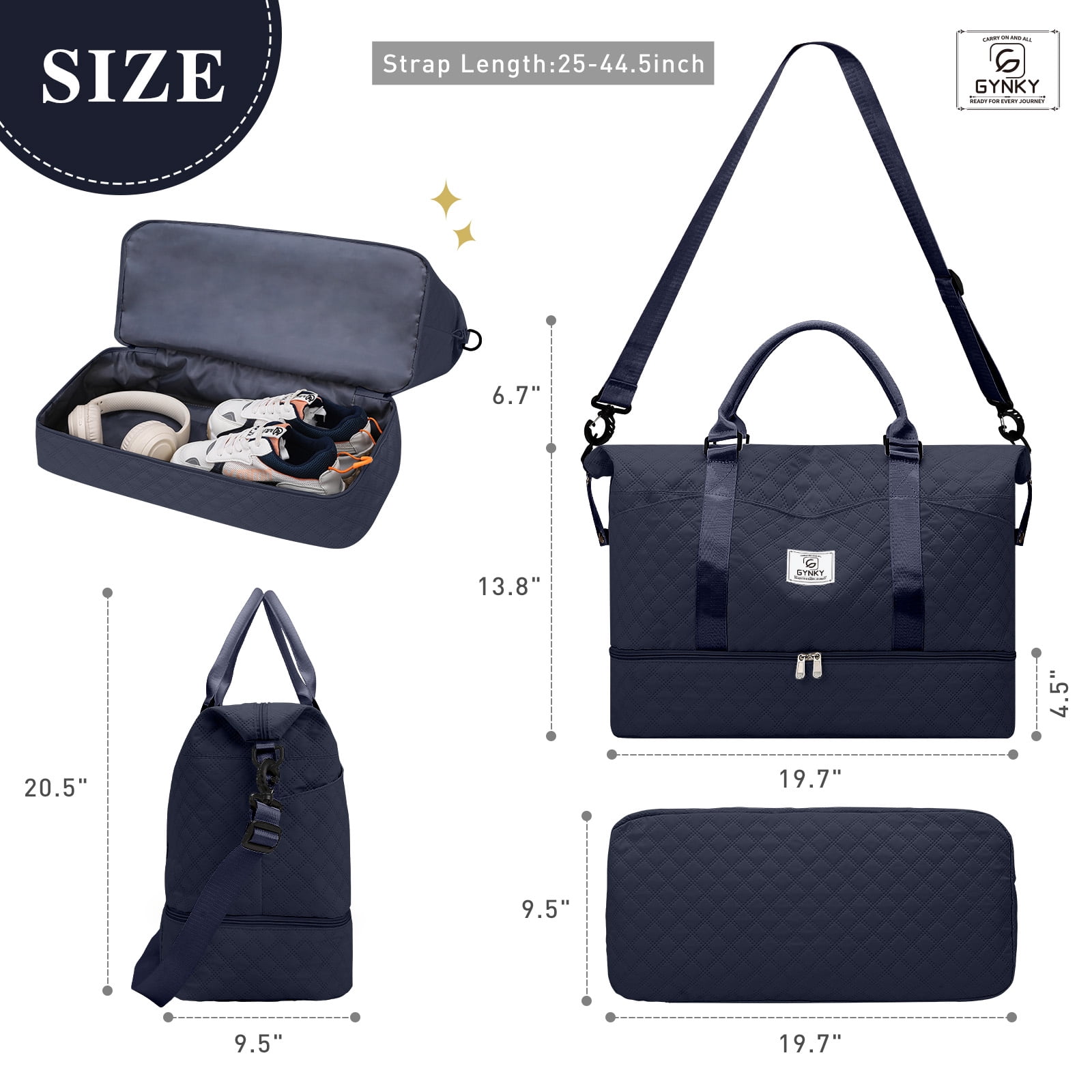 Gynky Travel Duffle Bag Weekender Bags for Women with Shoe Compartment Carry on Overnight Bag Gym Duffel Bag with Wet Pocket Hospital Bags for Labor and Delivery