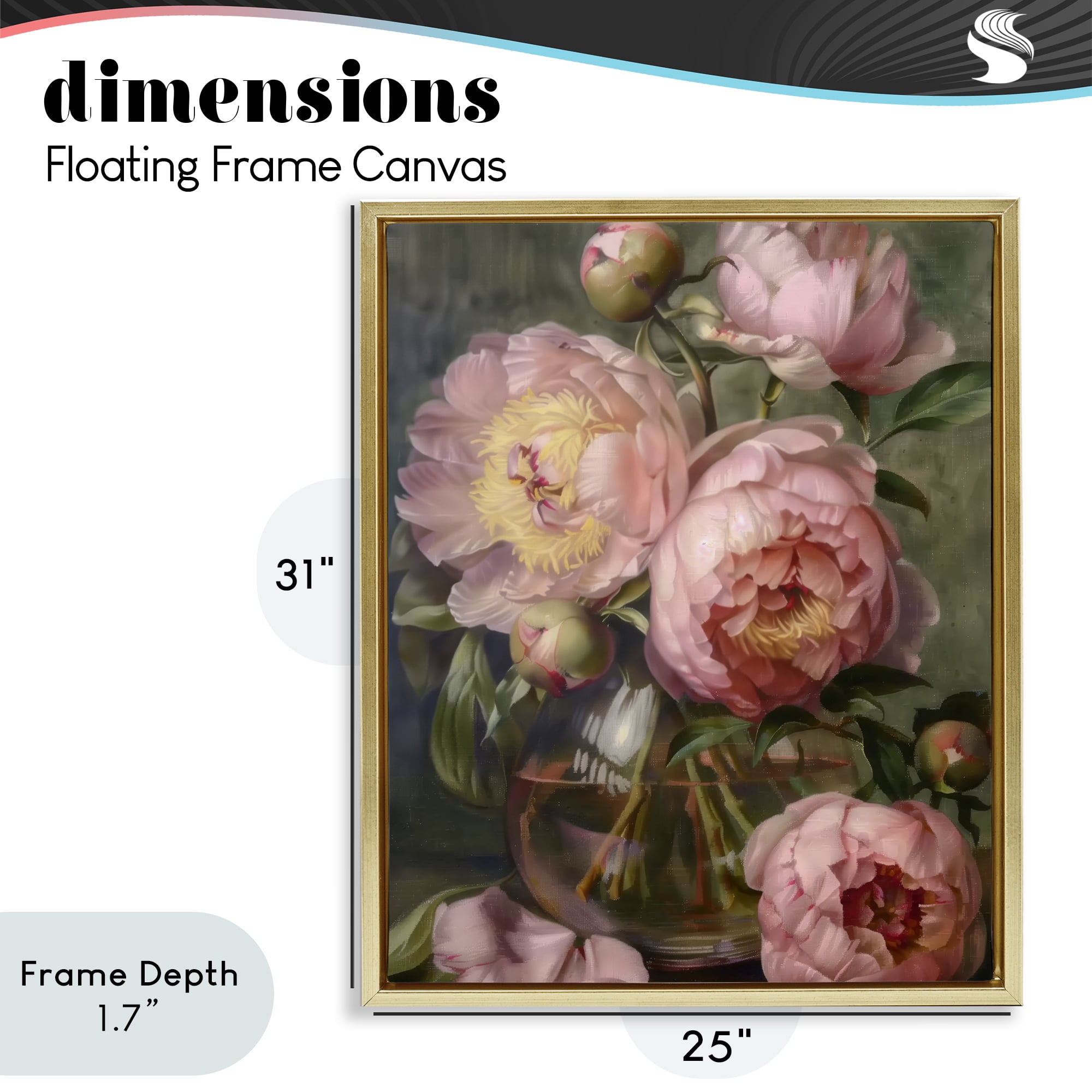 Stupell Industries Pink Peonies in Glass Vase Gold Framed Floater Canvas Wall Art, design by LSR Design Studio