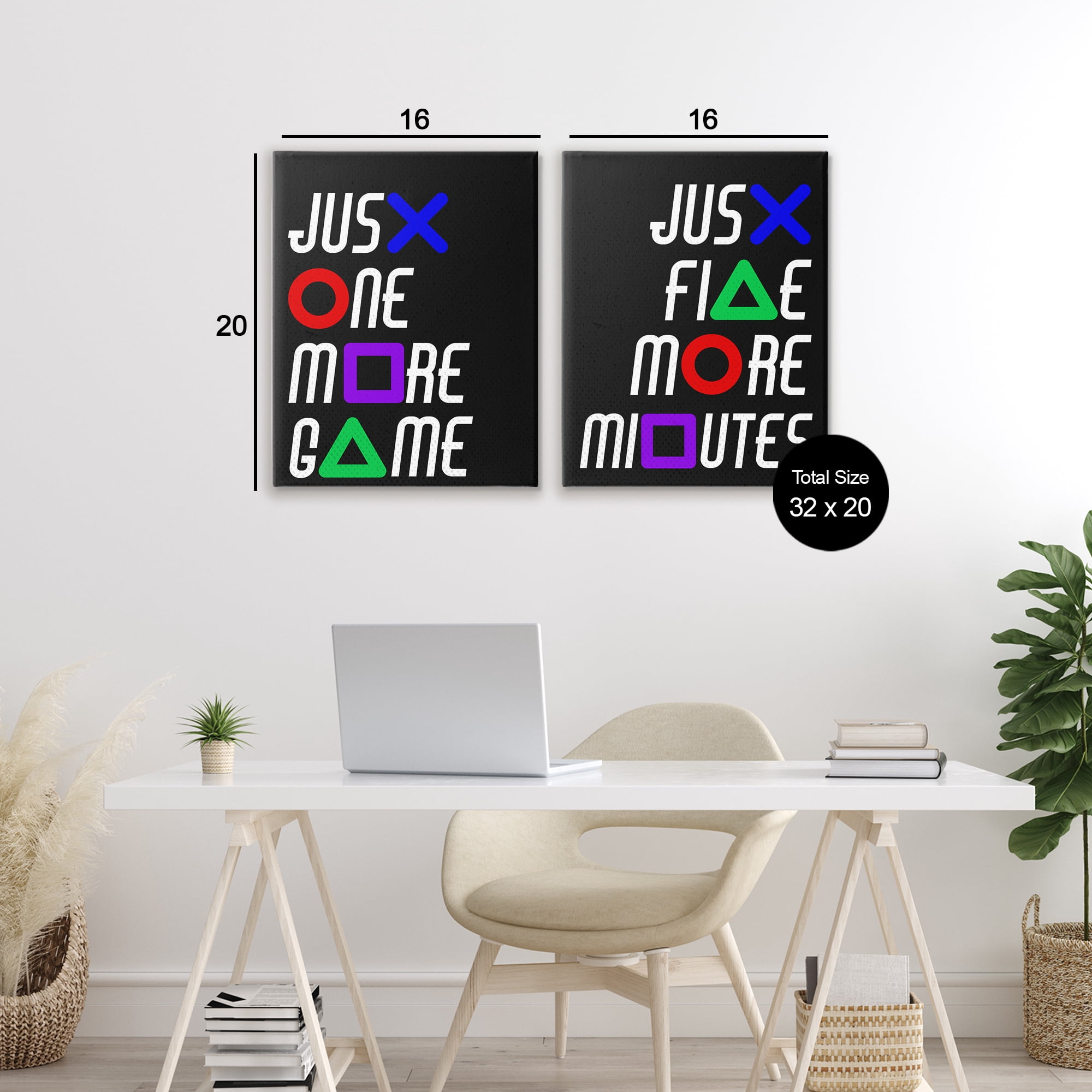Gamer Button Symbols Phrases 2 Piece Canvas Wall Art Set, design by Kim Allen