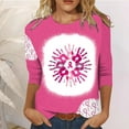 thumbnail image 2 of WREESH Womens Breast Cancer Awareness T-Shirts Three Quarters Sleeve Tops Casual Crewneck Bleach Pullover Pink Ribbon Printed Tees Summer Loose Workout Blouses Pink M, 2 of 4