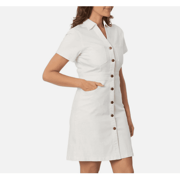 Draper James Women's Size 2 White Short Sleeve Button Down Denim Mini Dress