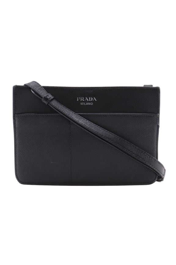 Pre-Owned Prada Mini Shoulder Bag, Saffiano, Black, Snap Button, Unisex (Fair)