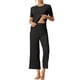 thumbnail image 2 of Conjuntos de pijama para mujeres INSPIRE CHIC, cuello redondo, manga corta, pijama casual de canalé, pijamas para damas, color negro, 2 of 6