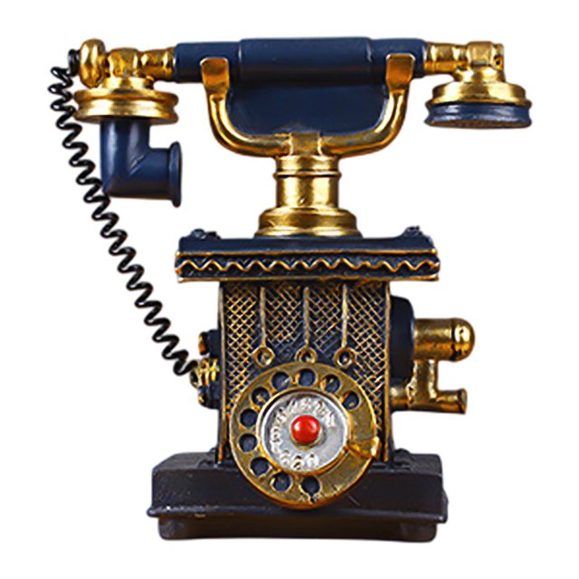 Teléfono de teléfono de teléfono Resina rotativa de resina de escritorio con cable antiguo, estatua de decoración de pared, figura de teléfono antiguo C02