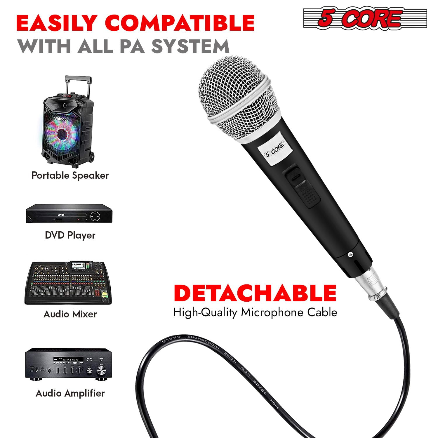 Professional Cardioid Dynamic Vocal Microphone with On/Off Switch & XLR Cable for Karaoke, Live Singing, and Public Speaking