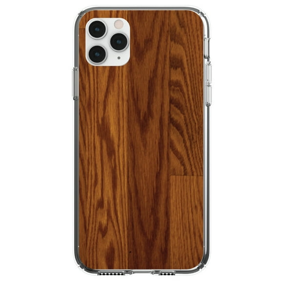 DistinctInk Clear Shockproof Hybrid Case for iPhone 13 Pro MAX (6.7" Screen) - TPU Bumper, Acrylic Back, Tempered Glass Screen Protector - Dark Wood Floor Print - Printed Wood Grain Image